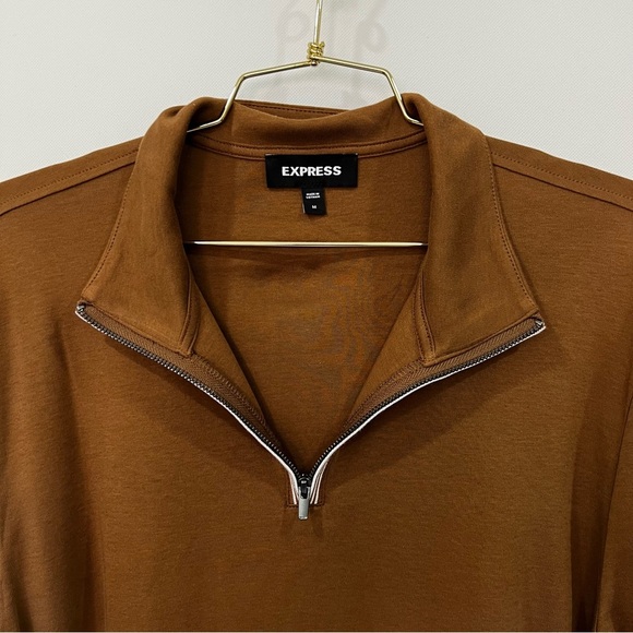 Express Fulton Tipped Quarter Zip Tee Brown Size Medium Long Sleeve - Picture 5 of 8